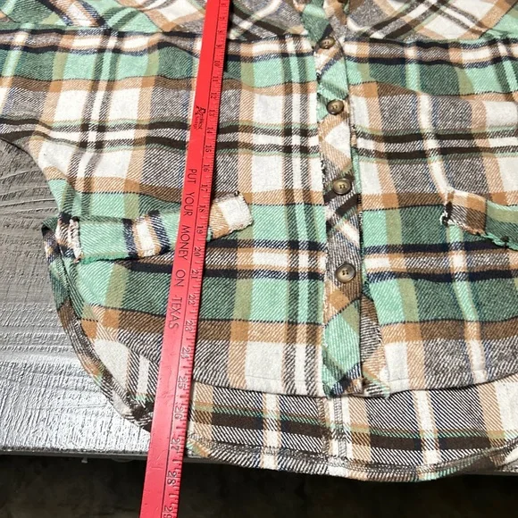 Women's Plaid Button-Down Shirt - Green, Brown, White - Picture 11 of 12